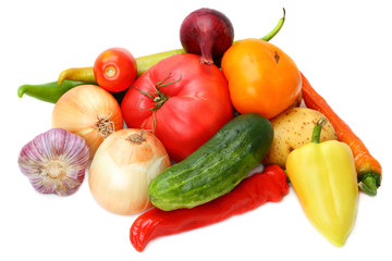 Heap vegetables on white
