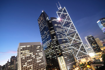 office building at night in hong kong