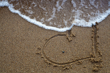 Heart on the sand and wave