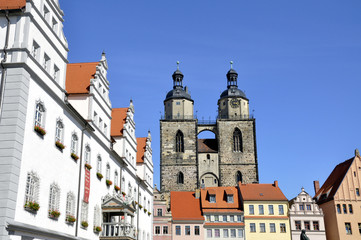 Fototapeta na wymiar Wittenberg miasto kościół i ratusz