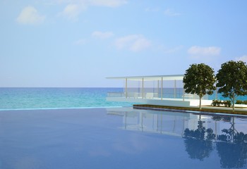 Fototapeta na wymiar Pavillion with View on Ocean and Pool