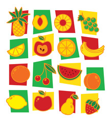Коллекция стилизованных изображений фруктов с фоном
