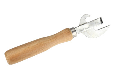 Metallic can-opener with wood handle