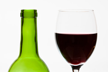 Green bottle wine and glass isolated