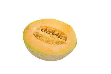 Half cantaloupe or cantalope isolated on white