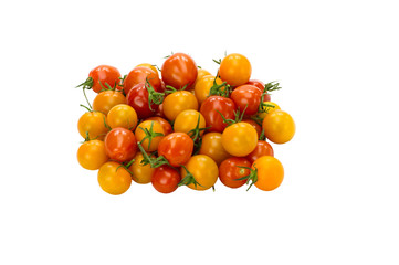 Naklejka na ściany i meble Red yellow and orange cherry tomatoes isolated on white