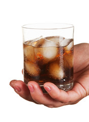 Carbonated water with ice in a glass
