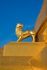 A golden lion, Thai art of temple in Thailand