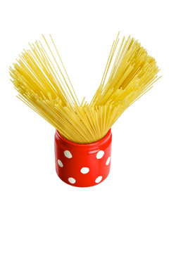 Spaghetti inside a red jar