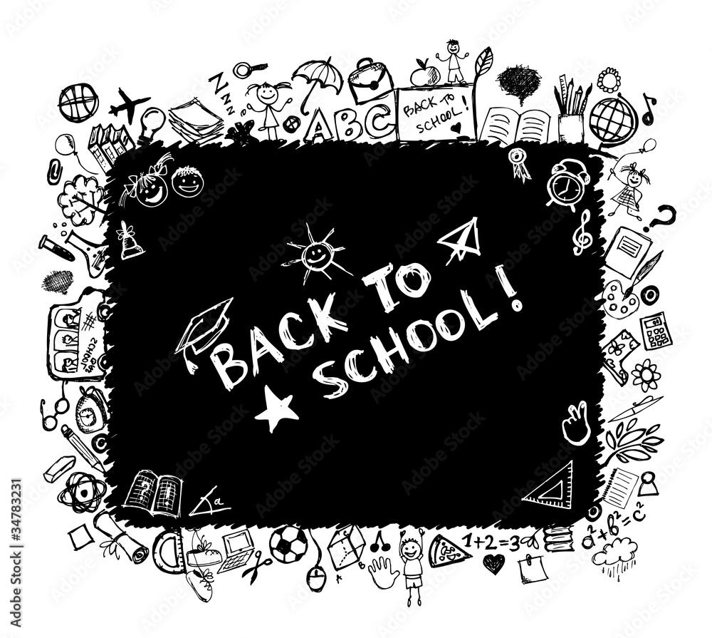 Fototapete Back to school, sketch frame for your design