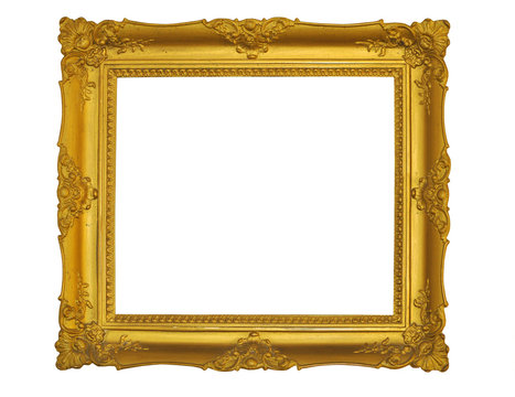 Old antique gold frame - white background