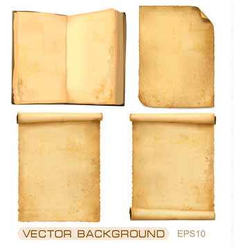 Set of old paper sheets. Vector illustration.
