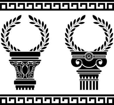 greek columns with wreaths. stencil