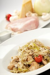Pasta with chicken and mushrooms