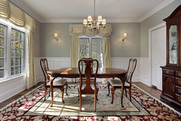 Dining room with decorative rug