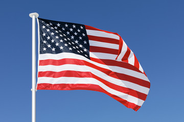 USA banner in blue sky in summer
