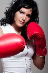 Boxing fighter woman attack