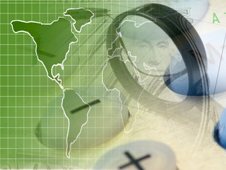 Bar graph, ruler, map and calculator