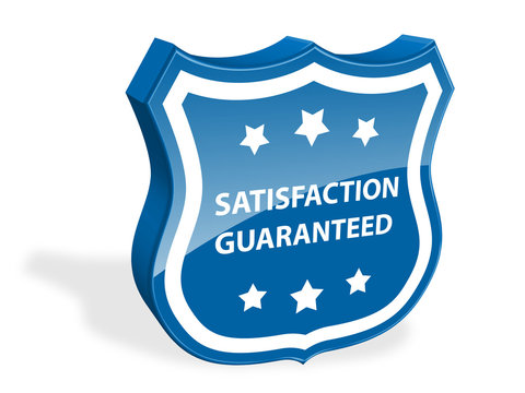 SATISFACTION GUARANTEED label (quality customer service stamp)