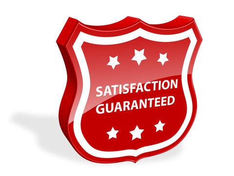 "SATISFACTION GUARANTEED" Shield (marketing stamp badge quality)