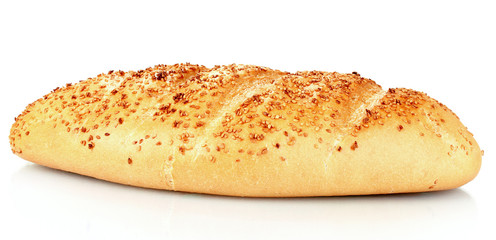 Tasty bread with sesame seeds isolated on white