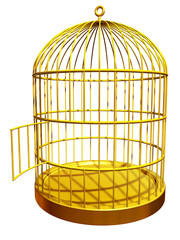goldener vogelkäfig mit offener Tür