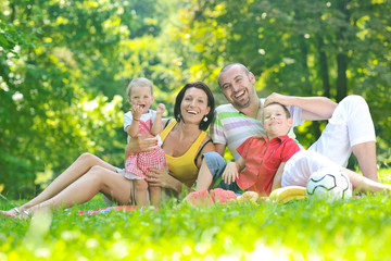Fototapeta premium happy young couple with their children have fun at park