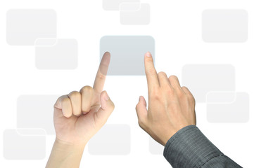 businessman hand pushing a button on a touch screen interface