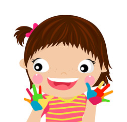 Girl fingers painted hands, vector illustration