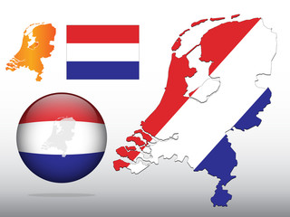 Vector illustration of Dutch map and ball with flag pattern