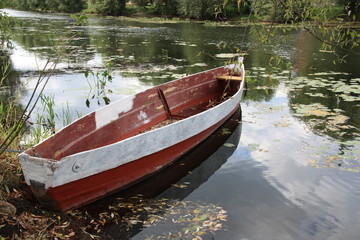 Obraz premium Fishing boat at river in Russia