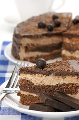 Homemade chocolate cake and coffee