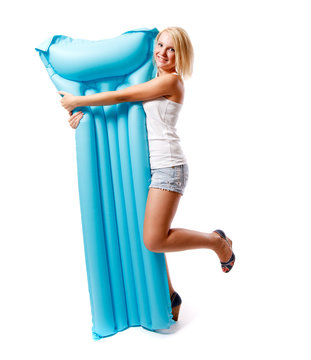 Woman and airbed
