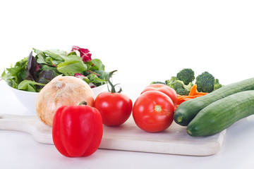 Vegetables for Salad with Greens in Bowl