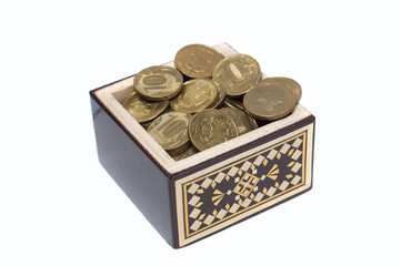 old box with money isolated on white