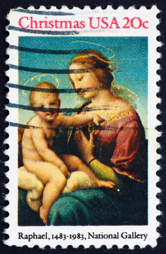 Postage stamp USA 1976 Painting Madonna and Child by Raphael