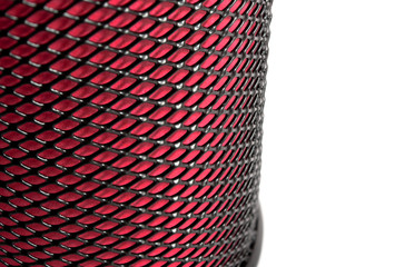 Red mesh cylinder isolated on a white ,fragment.