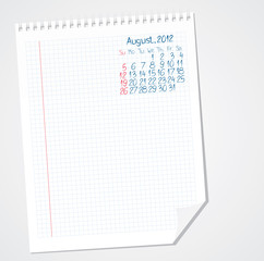 Scribble calendar on the paper. August 2012