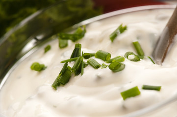 Delicious cream cheese with chives and vegetables