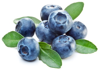 Blueberries with leaves - obrazy, fototapety, plakaty