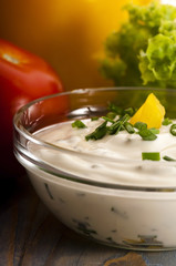 Delicious cream cheese with chives and vegetables
