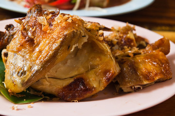 Fresh barbecue chicken on the plate