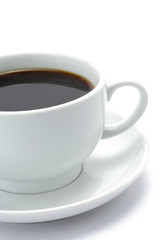 Close up of a hot cup of black coffee