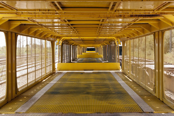 Perspective from inside of yellow cargo wagon