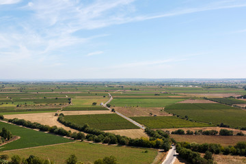 aerial view of an road trought lowlands, Portugal