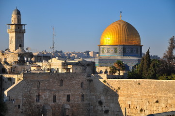 Al-aqsa mosque and western wall in Old Jerusalem city. Israel.
