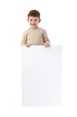 Little boy with blank sheet smiling