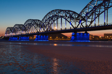 Railway bridge at night