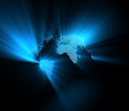 Grafik Weltkarte mit Strahlen