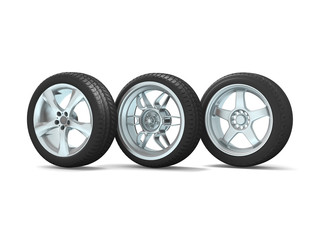 Car wheels on white background.